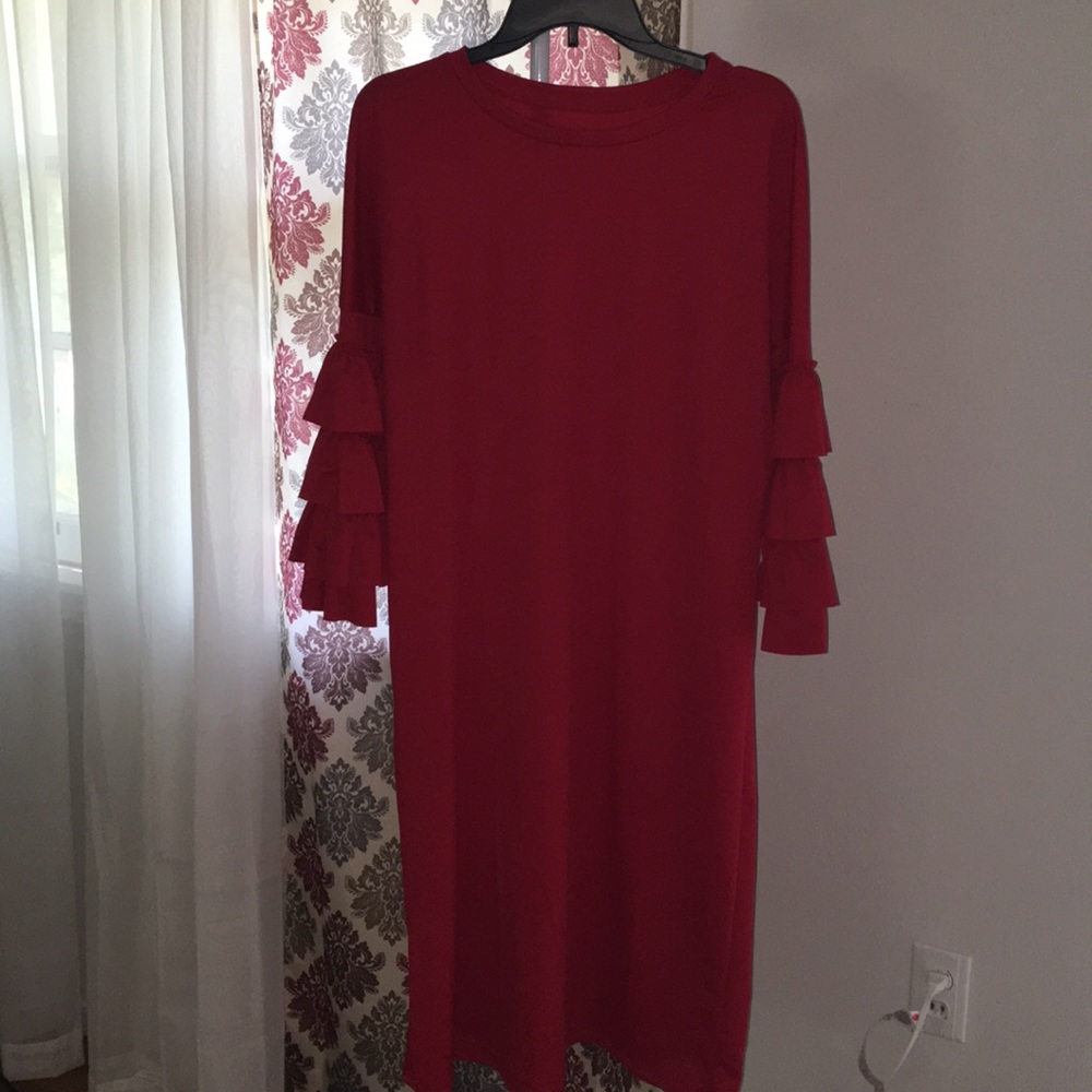 🍁🍁Red Ruffle Sleeved Dress🍁🍁